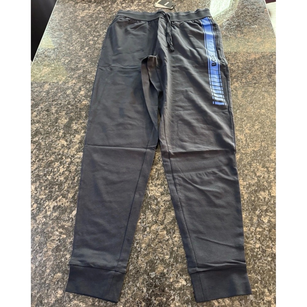 Hugo Boss Better Boss Navy Blue Jogger Sweatpants Light Blue Stripe Logo Mens L
